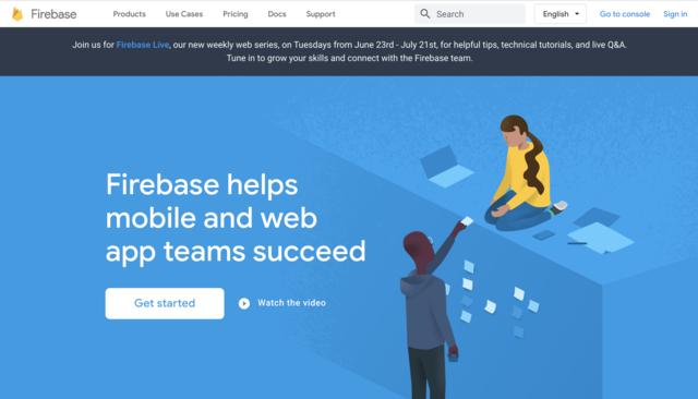 Screen capture of firebase.google.com home page as of 2020-07-01 Screen capture of firebase.google.com home page as of 2020-07-01
