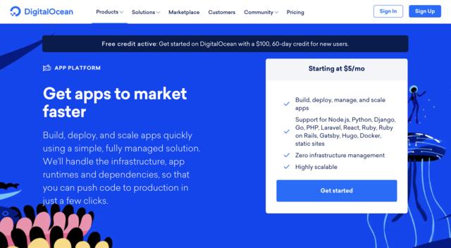 Screen capture of DigitalOcean App Platform section of DigitalOcean website Screen capture of DigitalOcean App Platform section of DigitalOcean website
