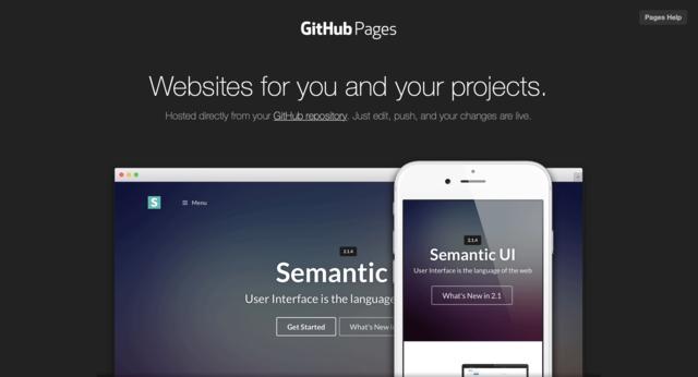 Screen capture of GitHub Pages section of GitHub website Screen capture of GitHub Pages section of GitHub website