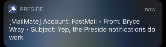 Screen shot of Preside email app notification on an iOS device Screen shot of Preside email app notification on an iOS device