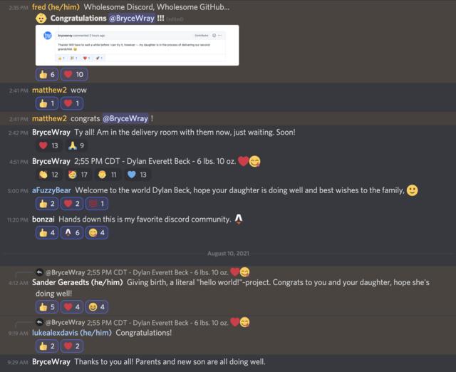 Screen capture from a Discord community chat session Screen capture from a Discord community chat session